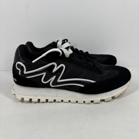 Marc Jacobs The‎ Jogger Sneakers Black White Logo Chunky Platform Size 37 - Picture 1 of 7